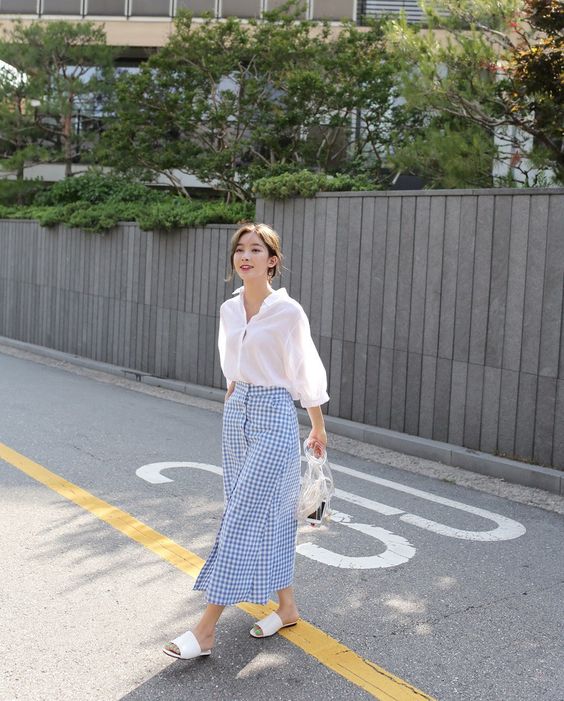 藍白穿搭　優雅 